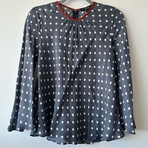 SMYTHE Bardot Polka Dot Blouse Navy/Rust